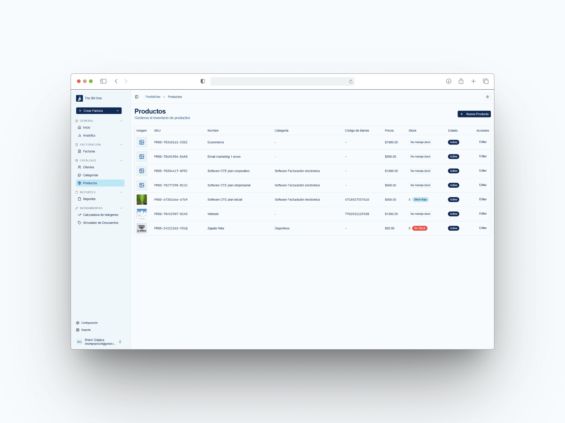 Gestión de productos e inventario